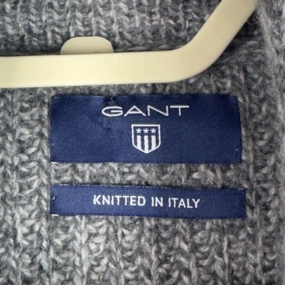 GANT Fisherman Cardigan Men 2XL Gray Lambswool Shawl Collar Grandpa Knit Sweater - Picture 6 of 15